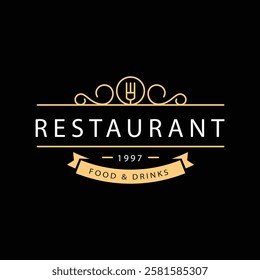 Restaurant logo template illustration fork and spoon symbol and ornament.