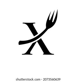 Restaurant Logo Template On Letter X. Letter X Restaurant Logo Sign Design