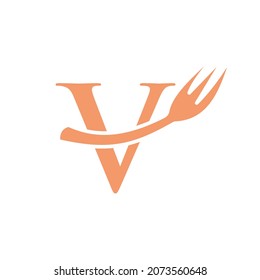 Restaurant Logo Template On Letter V. Letter V Restaurant Logo Sign Design