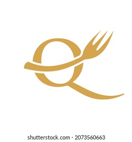 Restaurant Logo Template On Letter Q. Letter Q Restaurant Logo Sign Design