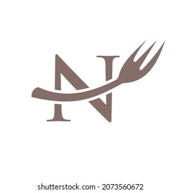 Restaurant Logo Template On Letter N. Letter N Restaurant Logo Sign Design