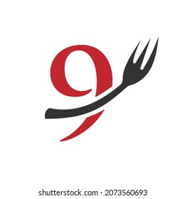 Restaurant Logo Template On Letter 9. Letter 9 Restaurant Logo Sign Design