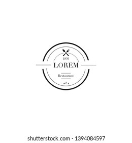Restaurant logo template of a round shape, trendy minimalist style in black color on a white background, restaurant emblem, fork, spoon silhouette. Vector illustration