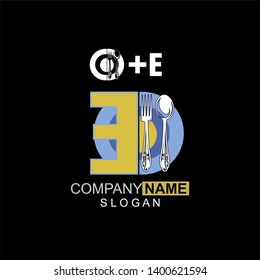 Restaurant Logo Template, Spoon + Fork + Plate + Letter c, Company Name Initial Logo Design - Vector