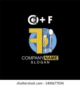 Restaurant Logo Template, Spoon, Fork and Plate Letter F, Company Name Initial Logo Design - Vector