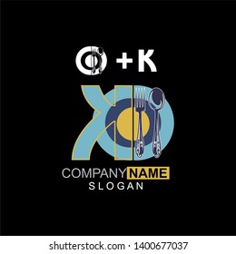 Restaurant Logo Template, Spoon, Fork and Plate K, Company Name Initial Logo Design - Vector