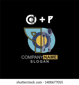 Restaurant Logo Template, Spoon, Fork and Plate Letter P, Company Name Initial Logo Design - Vector