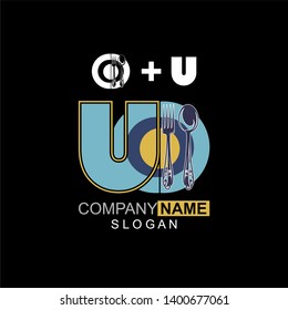 Restaurant Logo Template, Spoon, Fork and Plate Letter U, Company Name Initial Logo Design - Vector