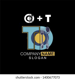 Restaurant Logo Template, Spoon, Fork and Plate Letter T, Company Name Initial Logo Design - Vector