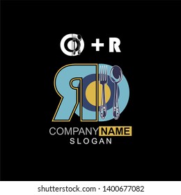 Restaurant Logo Template, Spoon, Fork and Plate Letter R, Company Name Initial Logo Design - Vector