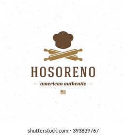 Restaurant Logo Template. Vector Design Element Vintage Style for Logotype, Label, Badge, Emblem. Brewery Logo, Restaurant Label, Cafe Logo,Rolling-pin Icon, Retro Logo, Chef Cook Hat Symbol.