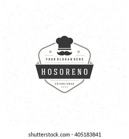 Restaurant Logo Template. Vector Design Element Vintage Style for Logo or Label. Chef Cook Hat Symbol.