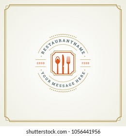 Restaurant logo template vector illustration. Kitchen tools silhouettes, good for restaurant menu and cafe badge. Vintage typography emblem design.