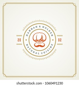 Restaurant logo template vector illustration. Chef hat silhouette, good for restaurant menu and cafe badge. Vintage typography emblem design.