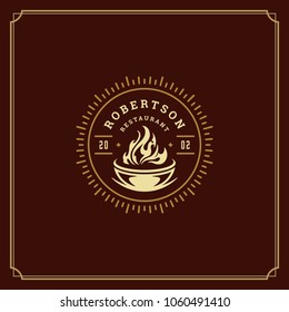 Restaurant logo template vector illustration. Grill silhouette, good for restaurant menu and cafe badge. Vintage typography emblem design.