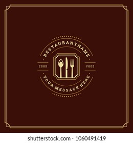 Restaurant logo template vector illustration. Kitchen tools silhouettes, good for restaurant menu and cafe badge. Vintage typography emblem design.