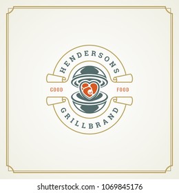 Restaurant logo template vector illustration. Grill silhouette, good for restaurant menu and cafe badge. Vintage typography emblem design.