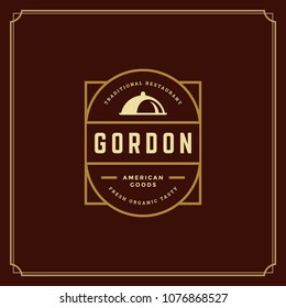 Restaurant logo template vector illustration. Tray silhouette, good for restaurant menu and cafe badge. Vintage typography emblem design.
