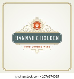 Restaurant logo template vector illustration. Fork silhouette, good for restaurant menu and cafe badge. Vintage typography ornament emblem design.