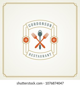 Restaurant logo template vector illustration. Spoon and forks silhouettes, good for restaurant menu and cafe badge. Vintage typography emblem design.