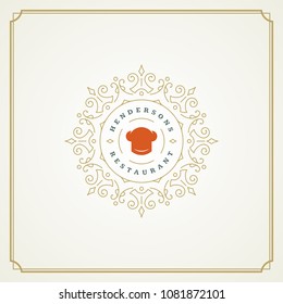 Restaurant logo template vector illustration. Chef hat silhouette, good for restaurant menu and cafe badge. Vintage typography emblem design.