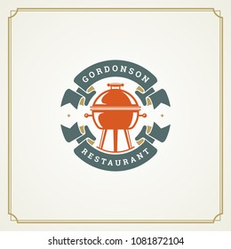 Restaurant logo template vector illustration. Grill silhouette, good for restaurant menu and cafe badge. Vintage typography emblem design.