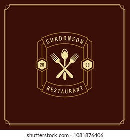 Restaurant logo template vector illustration. Spoon and forks silhouettes, good for restaurant menu and cafe badge. Vintage typography emblem design.