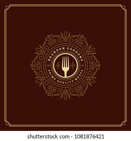 Restaurant logo template vector illustration. Fork silhouette, good for restaurant menu and cafe badge. Vintage typography emblem design.