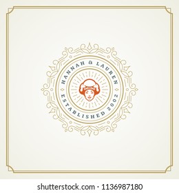 Restaurant logo template vector illustration. Chef face silhouette, good for restaurant menu and cafe badge. Vintage typography emblem design.
