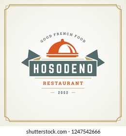 Restaurant logo template vector illustration. Tray silhouette, good for restaurant menu and cafe badge. Vintage typography emblem design.