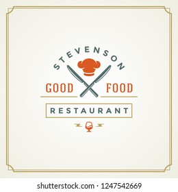 Restaurant logo template vector illustration. Chef hat silhouette, good for restaurant menu and cafe badge. Vintage typography emblem design.