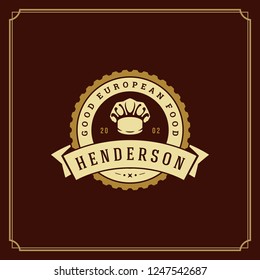 Restaurant logo template vector illustration. Chef hat silhouette, good for restaurant menu and cafe badge. Vintage typography emblem design.
