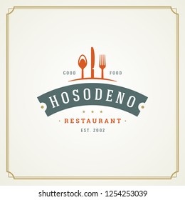 Restaurant logo template vector illustration. Kitchen tools silhouettes, good for restaurant menu and cafe badge. Vintage typography ornament emblem design. Restaurant logo template vector illustration. Kitchen tools silhouettes, good for restaurant menu and cafe badge. Vintage typography ornament emblem design.