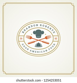 Restaurant logo template vector illustration. Chef hat silhouette, good for restaurant menu and cafe badge. Vintage typography emblem design.