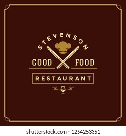 Restaurant logo template vector illustration. Chef hat silhouette, good for restaurant menu and cafe badge. Vintage typography emblem design.