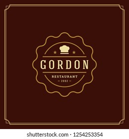 Restaurant logo template vector illustration. Chef hat silhouette, good for restaurant menu and cafe badge. Vintage typography emblem design.