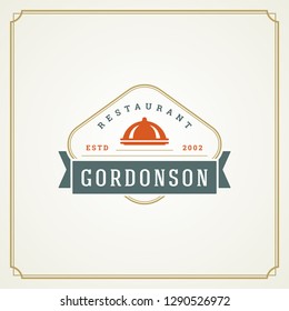 Restaurant logo template vector illustration. Tray silhouette, good for restaurant menu and cafe badge. Vintage typography emblem design.