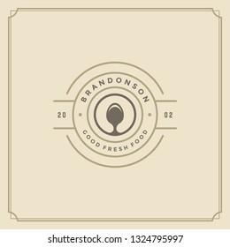 Restaurant logo template vector illustration. Spoon silhouette, good for restaurant menu and cafe badge. Vintage typography emblem design.