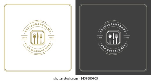 Restaurant logo template vector illustration kitchen tools symbol and decoration good for menu and cafe sign. Vintage typography emblem design.
