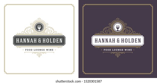 Restaurant logo template vector illustration fork silhouette, good for restaurant menu and cafe badge. Vintage typography emblem template with decoration and symbols.