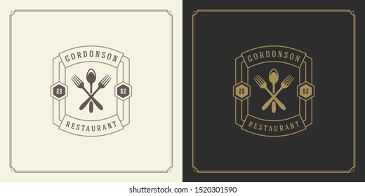 Restaurant logo template vector illustration spoon and forks silhouettes, good for restaurant menu and cafe badge. Vintage typography emblem template with decoration and symbols.