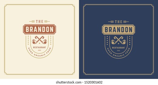 Restaurant logo template vector illustration soup ladles silhouettes, good for restaurant menu and cafe badge. Vintage typography emblem template with decoration and symbols.