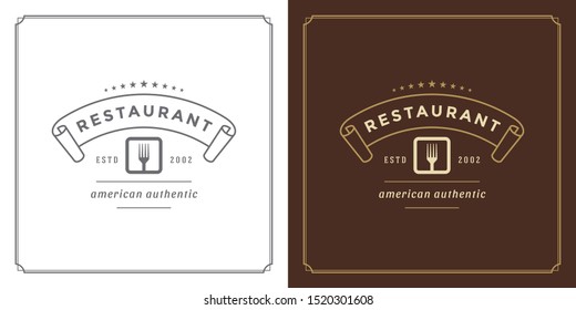 Restaurant logo template vector illustration fork silhouette, good for restaurant menu and cafe badge. Vintage typography emblem template with decoration and symbols.