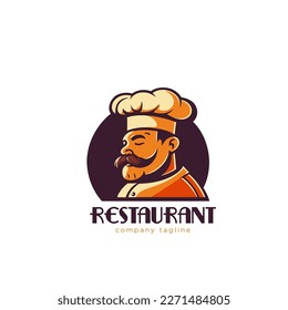 Restaurant logo template. Vector illustration of a chef with a mustache and hat. chef cartoon mascot