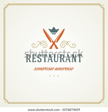 Restaurant logo template vector illustration. Knifes silhouettes, good for restaurant menu and cafe badge. Vintage typography emblem design.