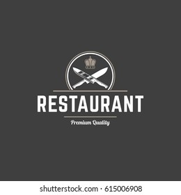 Restaurant logo template vector object for logotype or badge Design. Trendy retro style illustration, Knifes cross silhouette.