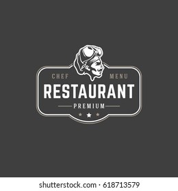 Restaurant logo template vector object for logotype or badge Design. Trendy retro style illustration, Chef man silhouette.