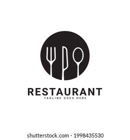 restaurant logo, there are elements of spoon, fork, and knife