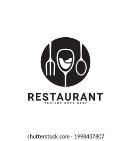 restaurant logo, there are elements of spoon, fork, knife, and wine