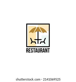 restaurant logo with umbrella and chairs icon